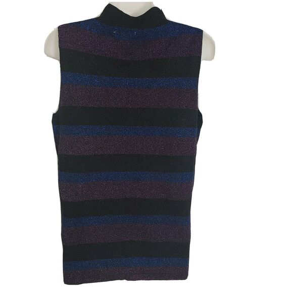 Nine West Womens Sweater Medium Mock Neck Sparkle Multicolor Stripe Sleeveless - Picture 2 of 9